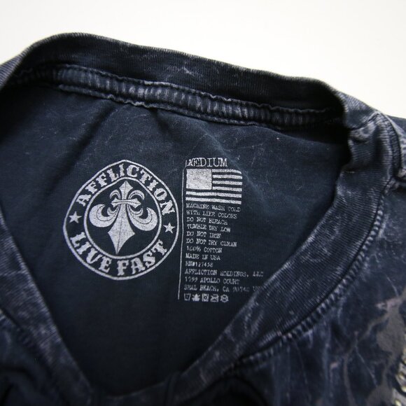 Affliction Womens T-Shirt Medium Embellished Wings Graphic Woven Cutout Grey Y2K - Picture 8 of 12